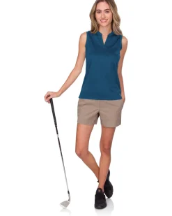 Women's Waffle-Textured Collarless Golf Polo-Three Sixty Six Discount