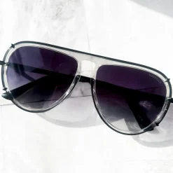 Ivy Luxe - Clear Black Tangle-Free Unisex Round Aviator Sunglasses-TopFoxx Best