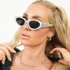 Kat x Money Moves - Silver Women's Cateye Sunglasses-TopFoxx Fashion