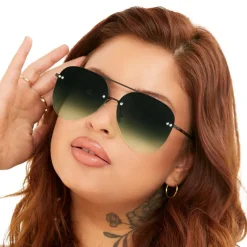 Smaller Megan 2 - Dark Green Metal Aviator Sunglasses-TopFoxx Discount
