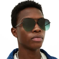 Smaller Megan 2 - Dark Green Metal Aviator Sunglasses-TopFoxx Discount