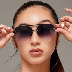 Smaller Megan 2 Faded Black - Tangle Free Women's Aviator Sunglasses-TopFoxx Outlet