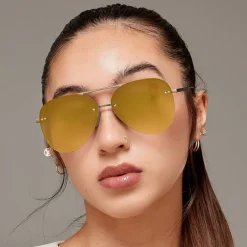 Smaller Megan 2 Mirrored Bronze - Tangle Free Women's Aviator Sunglasses-TopFoxx Online