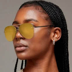 Smaller Megan 2 Mirrored Bronze - Tangle Free Women's Aviator Sunglasses-TopFoxx Online